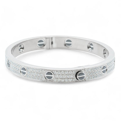 Cartier Love Ceramic Pave Diamond 18k White Gold Bracelet SZ 17 BOX CERTIFICATE