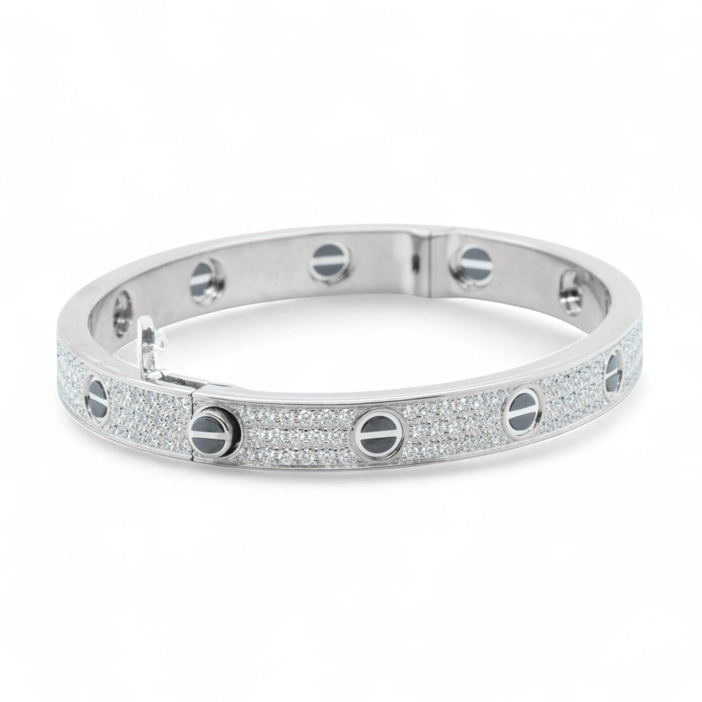 Cartier Love Ceramic Pave Diamond 18k White Gold Bracelet SZ 17 BOX CERTIFICATE