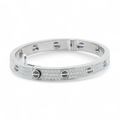 Cartier Love Ceramic Pave Diamond 18k White Gold Bracelet SZ 17 BOX CERTIFICATE