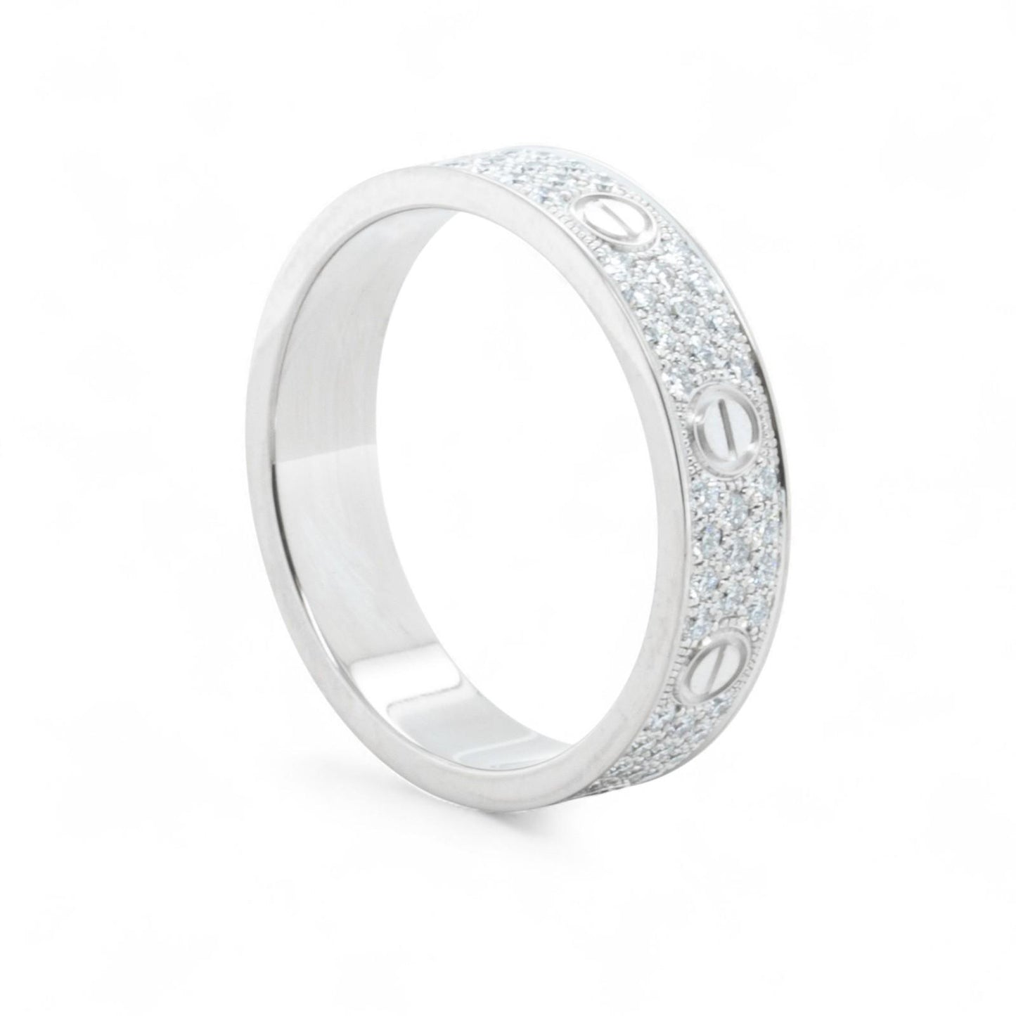 Cartier Small Love Pave Diamond 18k White Gold 5MM Ring Size 56 US 7.5 BOX CERT