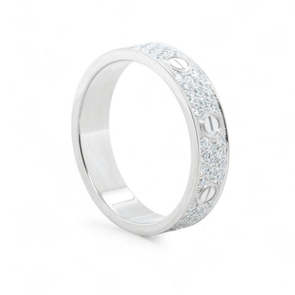 Cartier Small Love Pave Diamond 18k White Gold 5MM Ring Size 56 US 7.5 BOX CERT