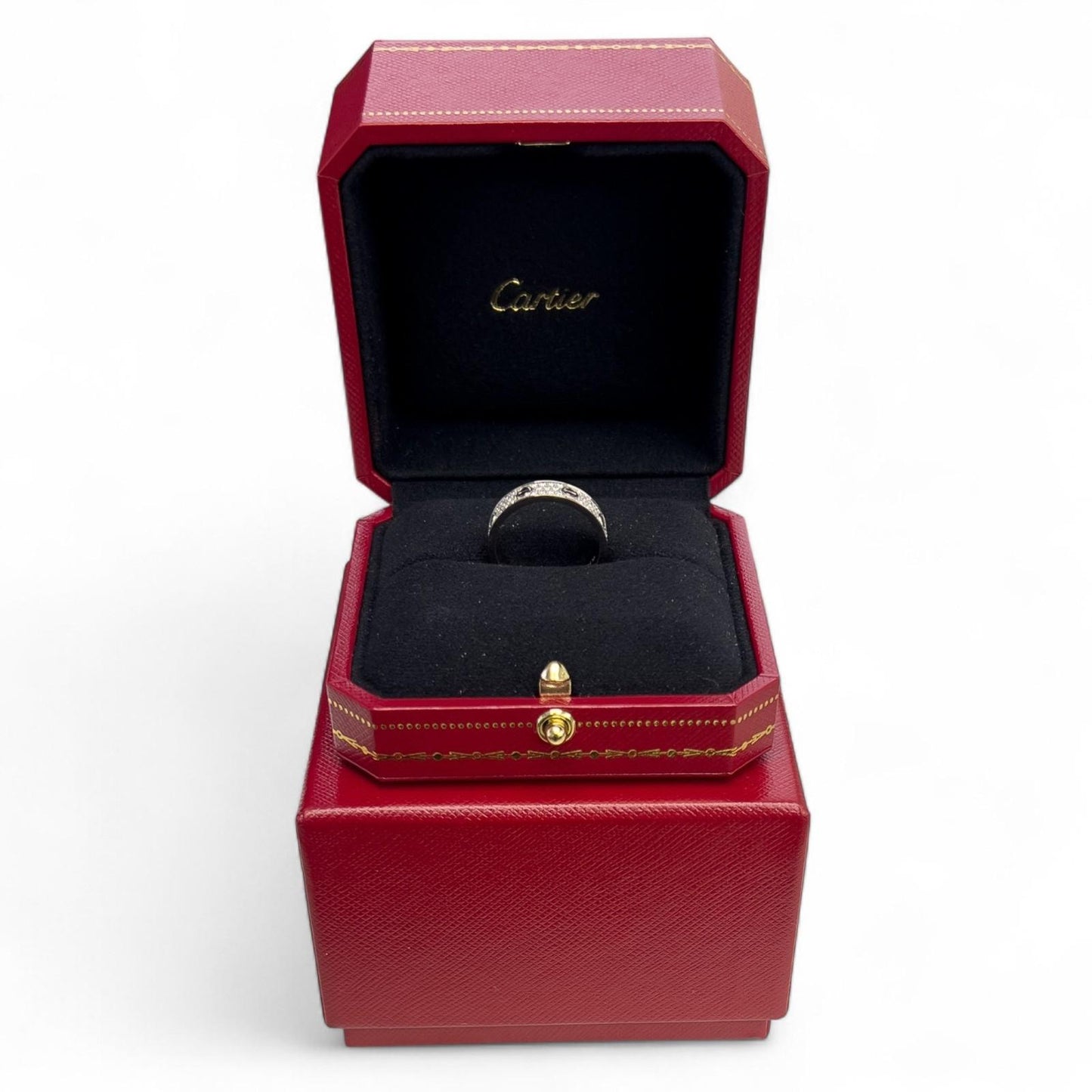 Cartier Small Love Pave Diamond 18k White Gold 5MM Ring Size 56 US 7.5 BOX CERT