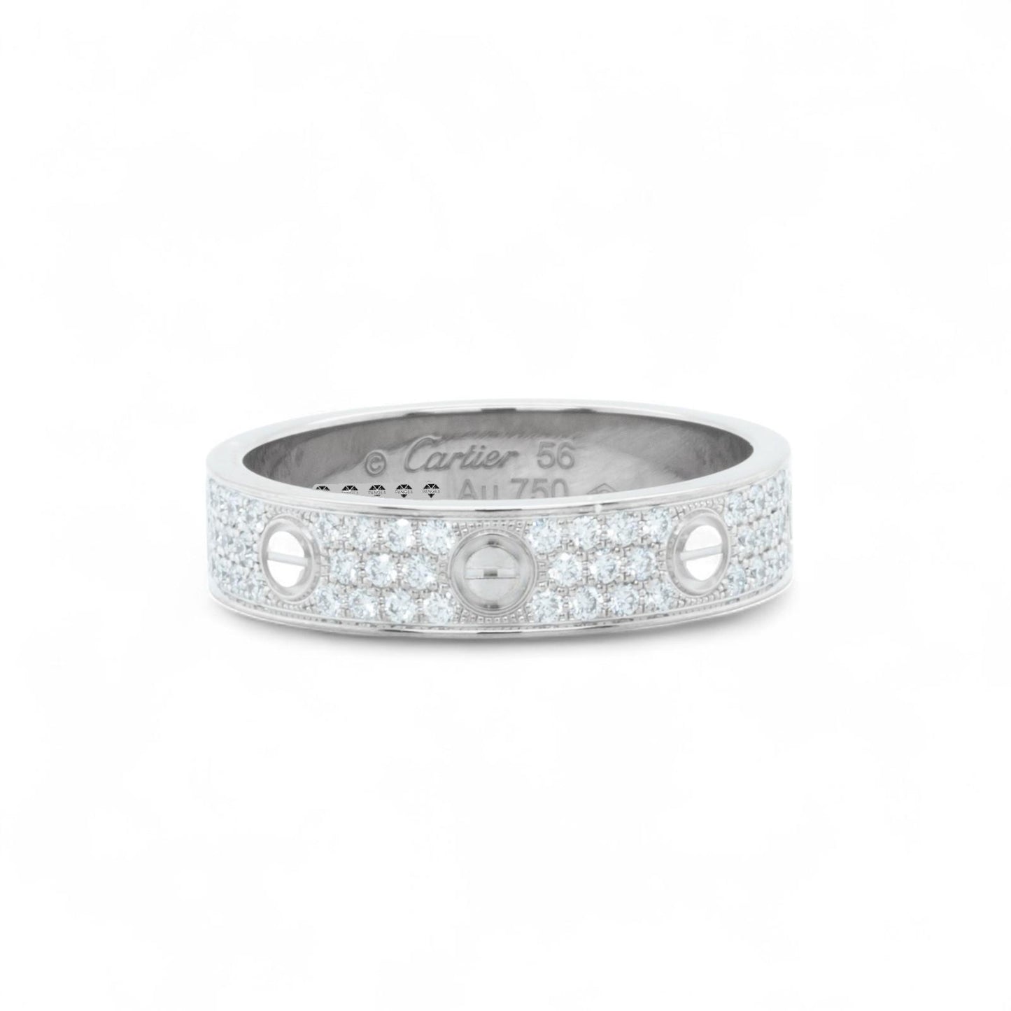 Cartier Small Love Pave Diamond 18k White Gold 5MM Ring Size 56 US 7.5 BOX CERT