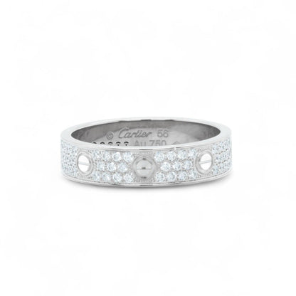 Cartier Small Love Pave Diamond 18k White Gold 5MM Ring Size 56 US 7.5 BOX CERT