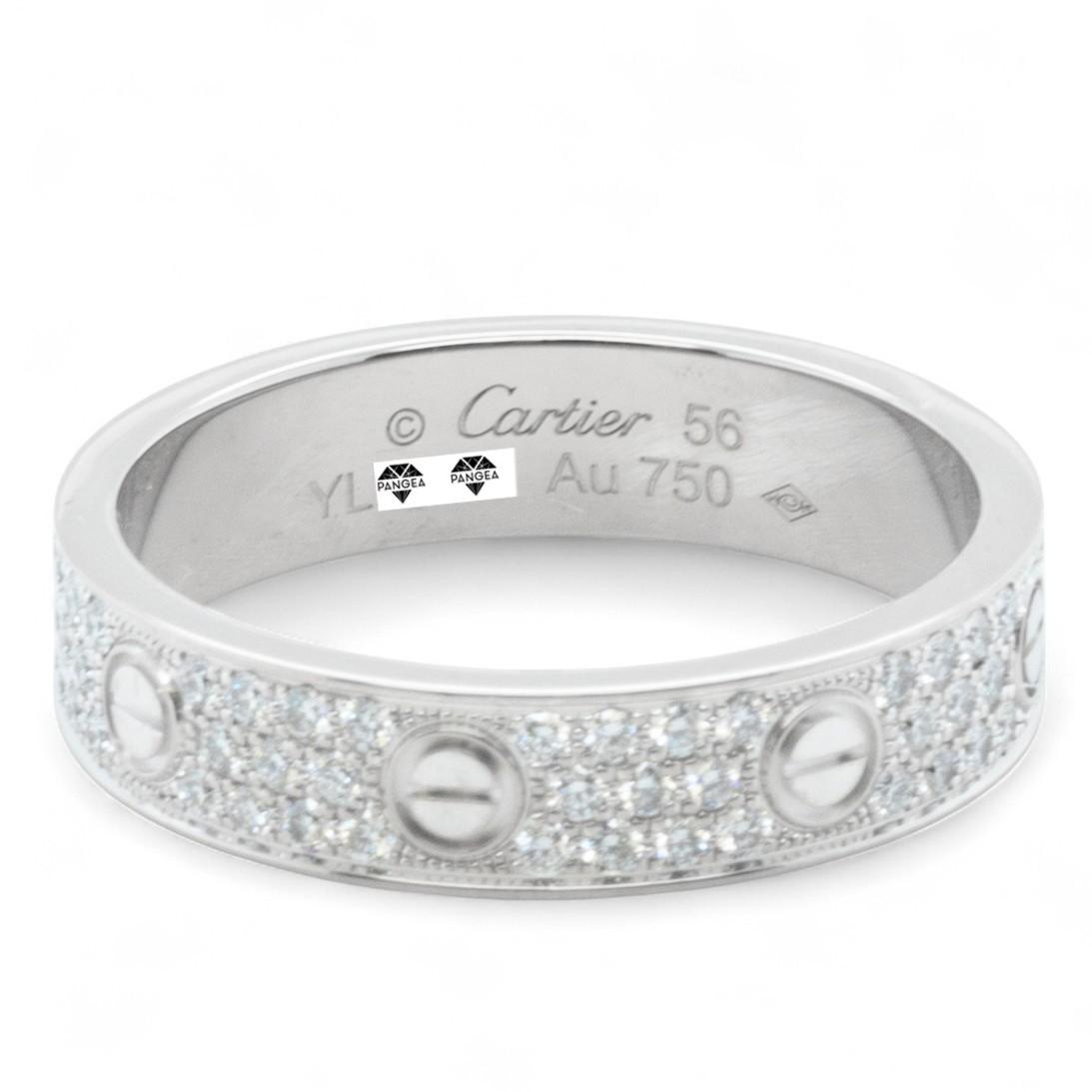 Cartier Small Love Pave Diamond 18k White Gold 5MM Ring Size 56 US 7.5 BOX CERT