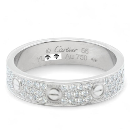 Cartier Small Love Pave Diamond 18k White Gold 5MM Ring Size 56 US 7.5 BOX CERT