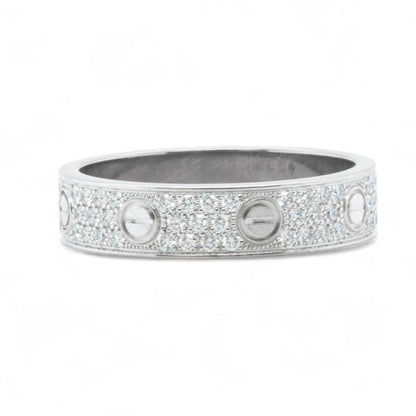 Cartier Small Love Pave Diamond 18k White Gold 5MM Ring Size 56 US 7.5 BOX CERT