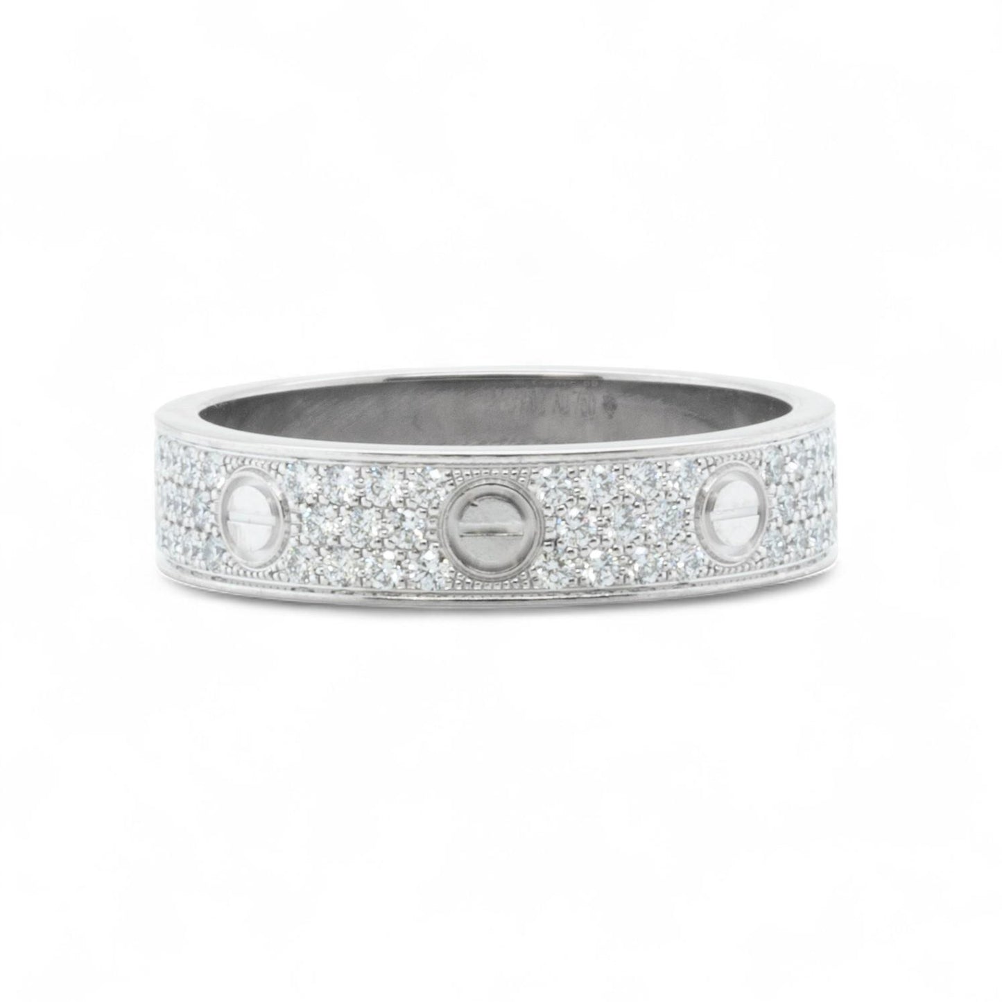 Cartier Small Love Pave Diamond 18k White Gold 5MM Ring Size 56 US 7.5 BOX CERT