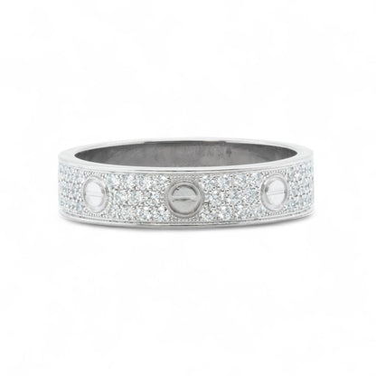 Cartier Small Love Pave Diamond 18k White Gold 5MM Ring Size 56 US 7.5 BOX CERT