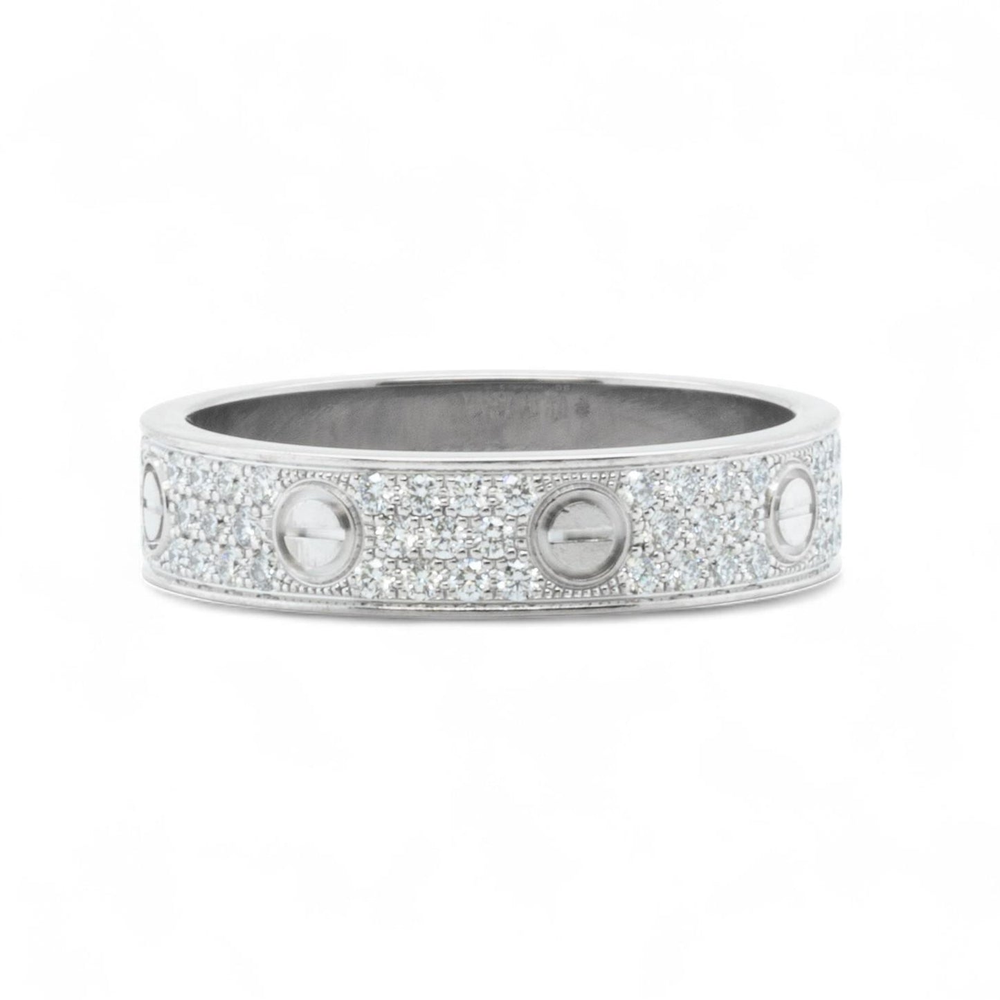 Cartier Small Love Pave Diamond 18k White Gold 5MM Ring Size 56 US 7.5 BOX CERT