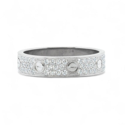 Cartier Small Love Pave Diamond 18k White Gold 5MM Ring Size 56 US 7.5 BOX CERT