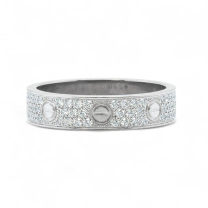 Cartier Small Love Pave Diamond 18k White Gold 5MM Ring Size 56 US 7.5 BOX CERT