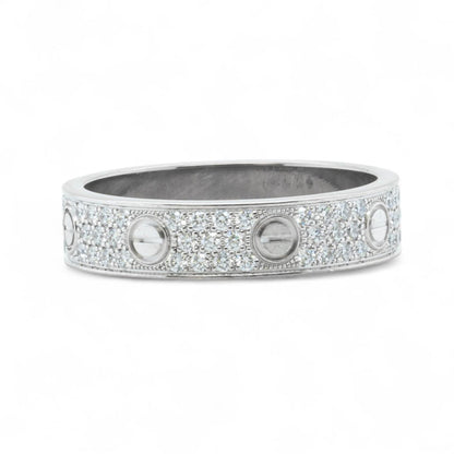Cartier Small Love Pave Diamond 18k White Gold 5MM Ring Size 56 US 7.5 BOX CERT