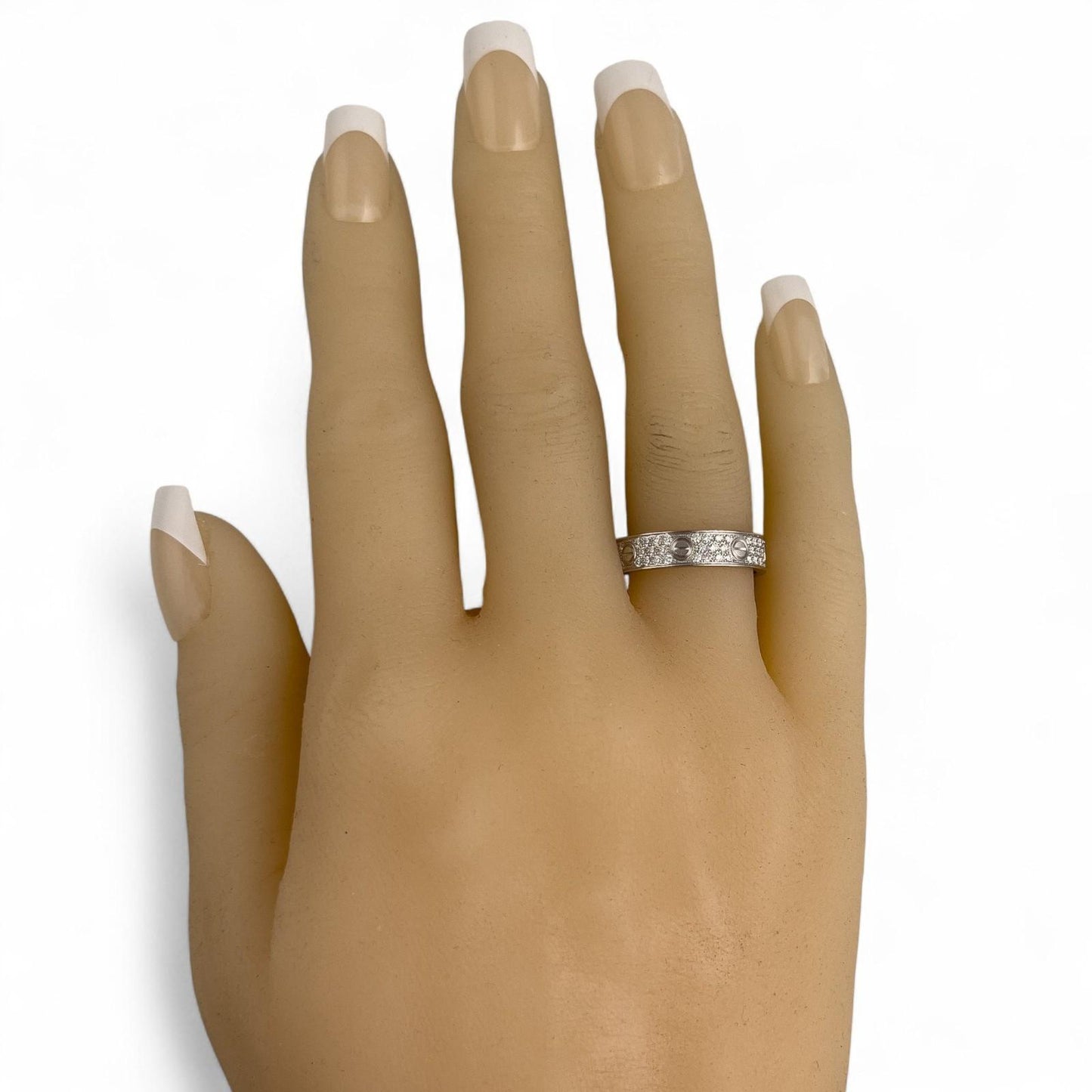 Cartier Small Love Pave Diamond 18k White Gold 5MM Ring Size 56 US 7.5 BOX CERT