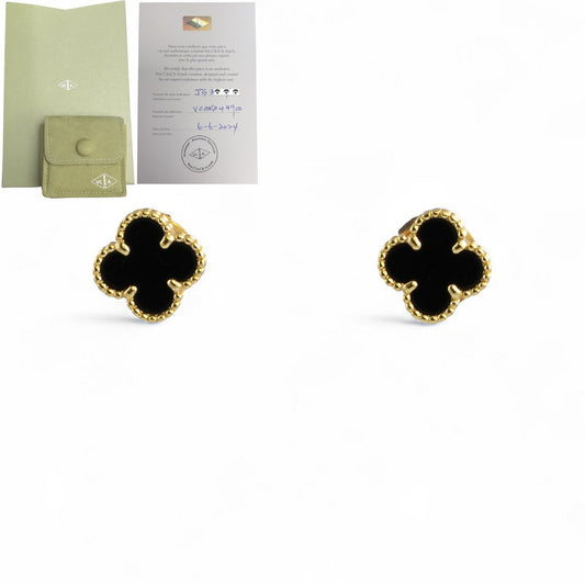 Van Cleef Arpels Onyx Sweet Alhambra 18k Yellow Gold Earrings POUCH RECPT CERT