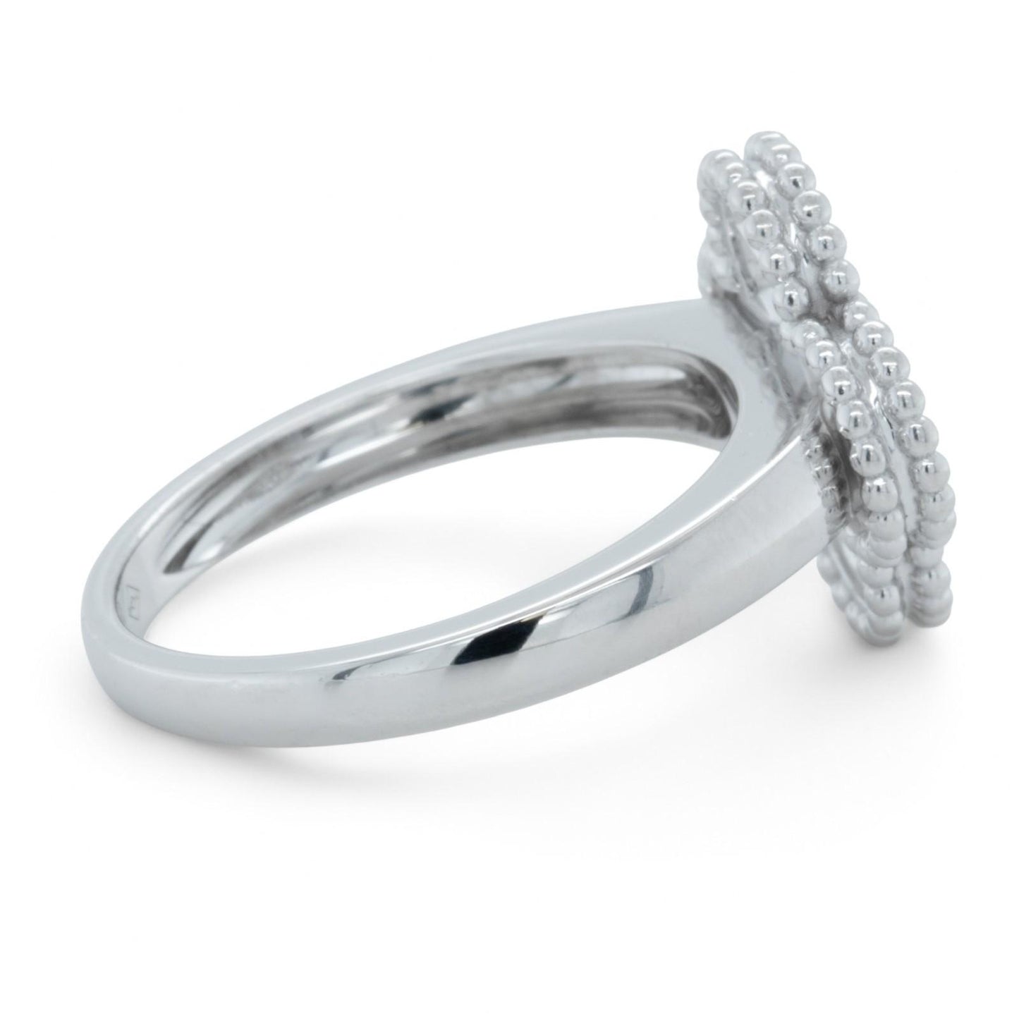 Van Cleef & Arpels Vintage Alhambra Diamond 18k White Gold Ring Size 55 BOX COA