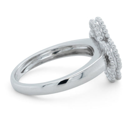 Van Cleef & Arpels Vintage Alhambra Diamond 18k White Gold Ring Size 55 BOX COA