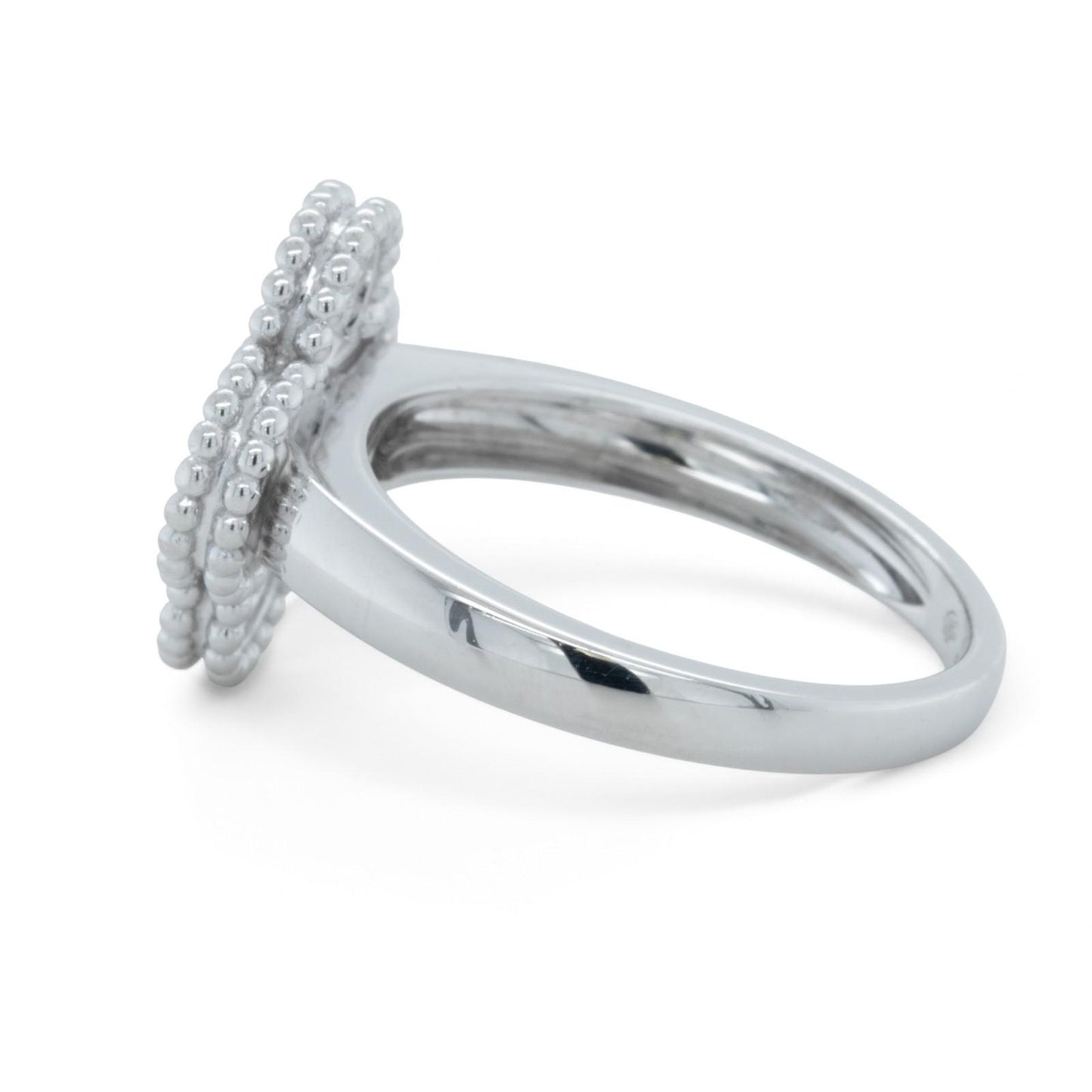 Van Cleef & Arpels Vintage Alhambra Diamond 18k White Gold Ring Size 55 BOX COA