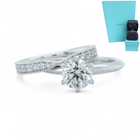 Tiffany & Co Platinum Diamond Engagement Wedding Ring Set 0.93ct I VVS2 BOX CERT