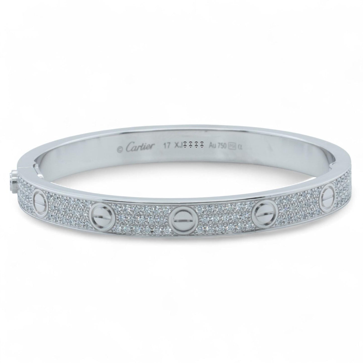 Cartier Love Pave Diamond 18k White Gold Bracelet SZ 17 BAG BOX + CERTIFICATE