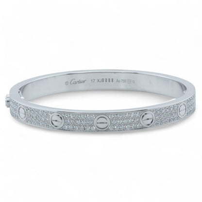 Cartier Love Pave Diamond 18k White Gold Bracelet SZ 17 BAG BOX + CERTIFICATE