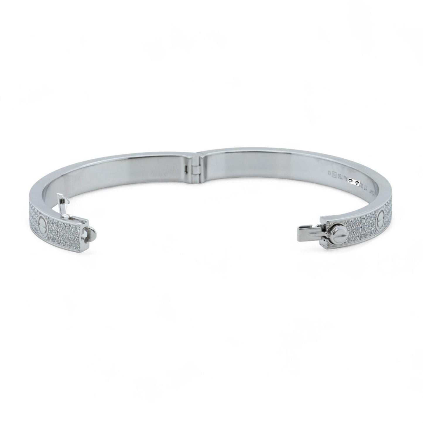 Cartier Love Pave Diamond 18k White Gold Bracelet SZ 17 BAG BOX + CERTIFICATE