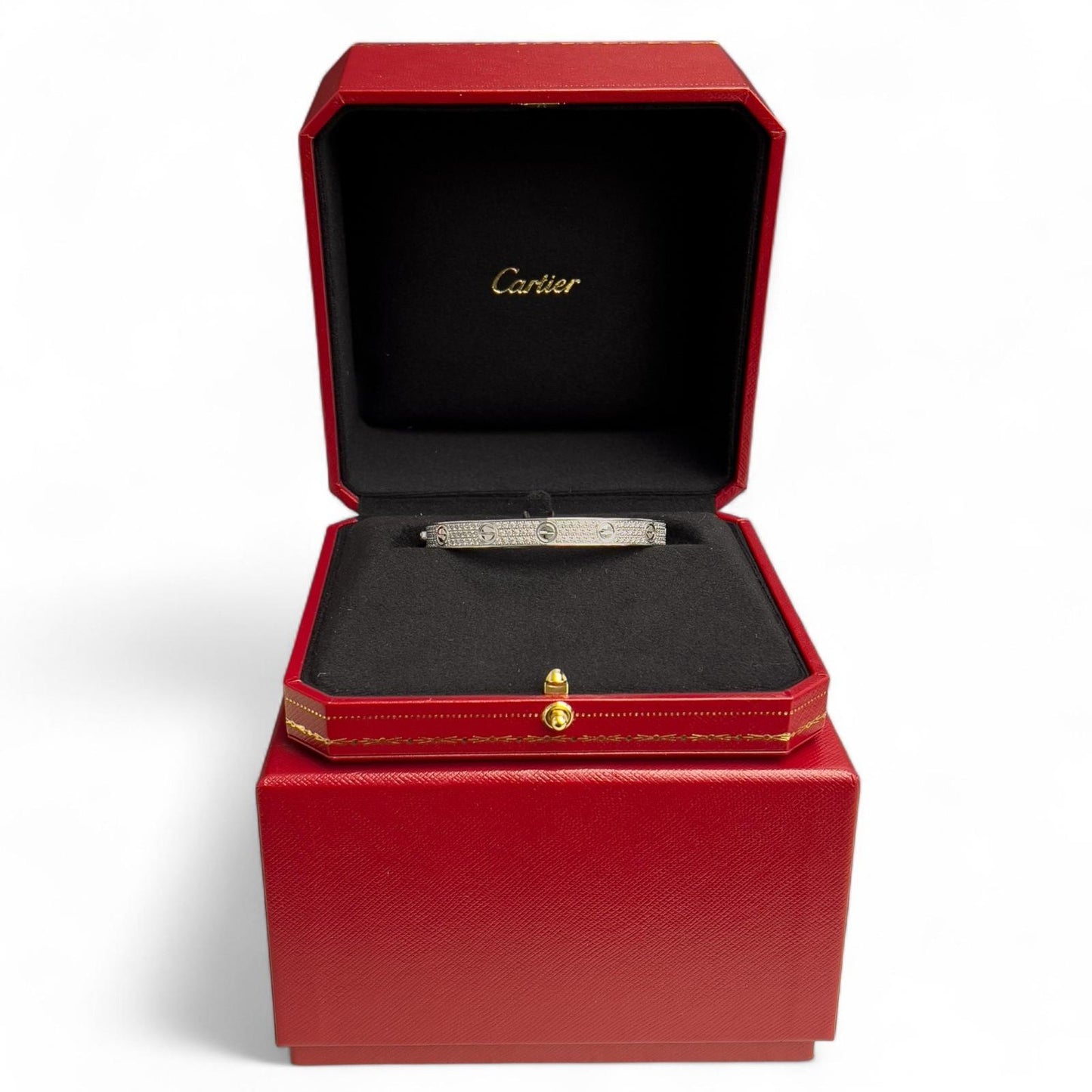 Cartier Love Pave Diamond 18k White Gold Bracelet SZ 17 BAG BOX + CERTIFICATE