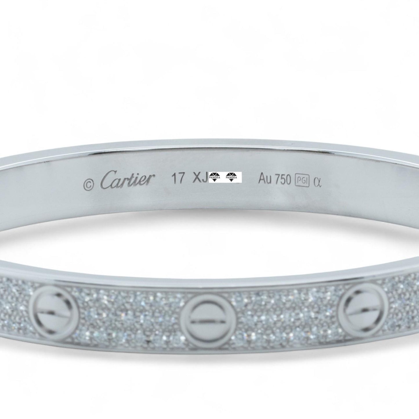 Cartier Love Pave Diamond 18k White Gold Bracelet SZ 17 BAG BOX + CERTIFICATE