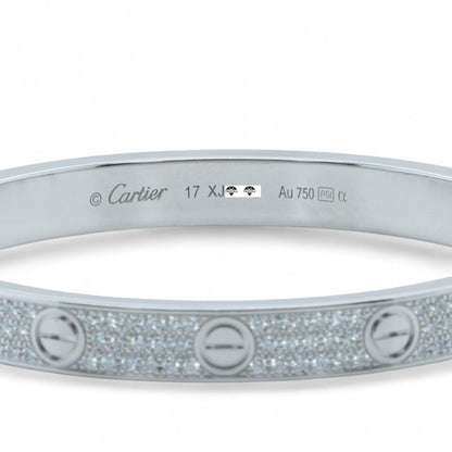Cartier Love Pave Diamond 18k White Gold Bracelet SZ 17 BAG BOX + CERTIFICATE
