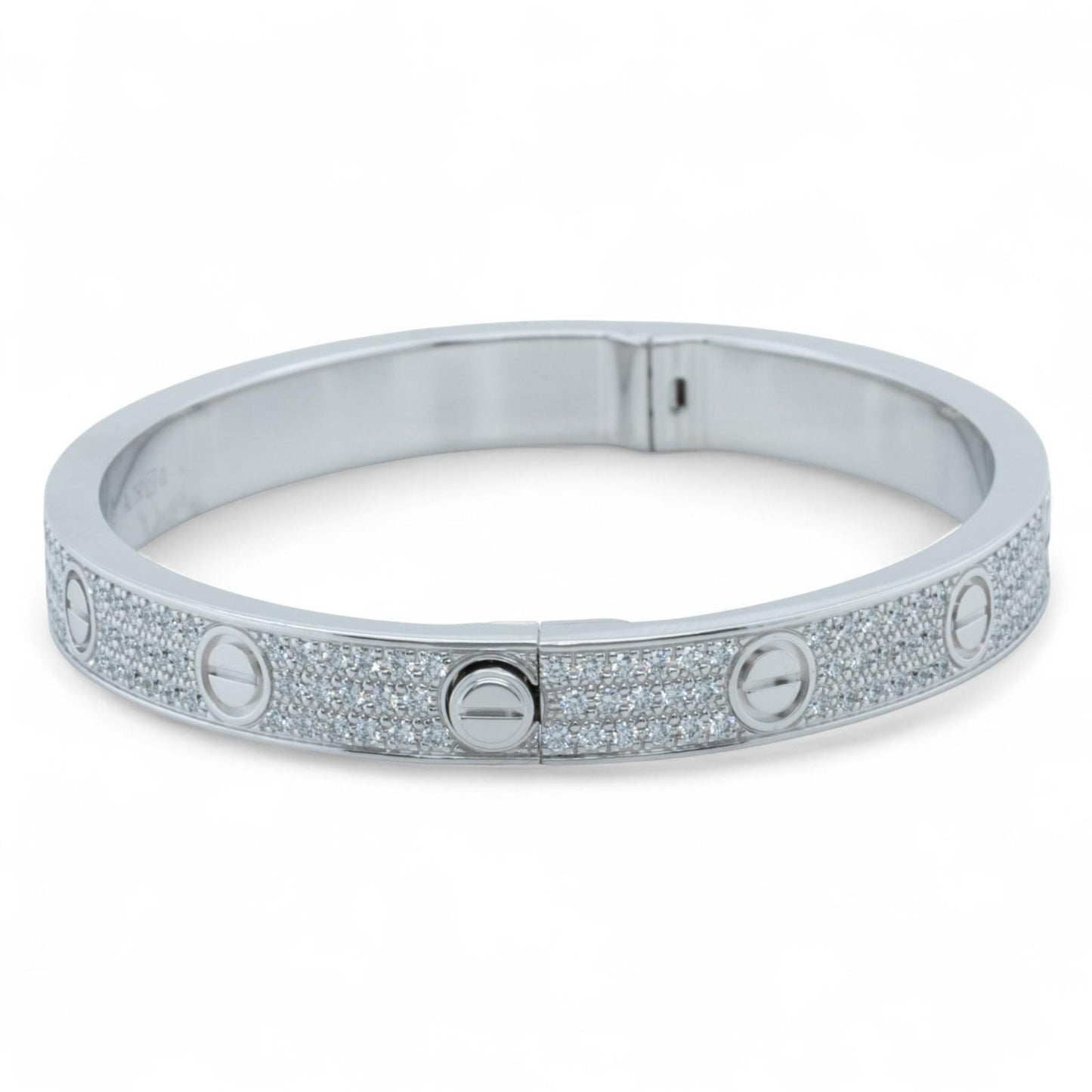 Cartier Love Pave Diamond 18k White Gold Bracelet SZ 17 BAG BOX + CERTIFICATE