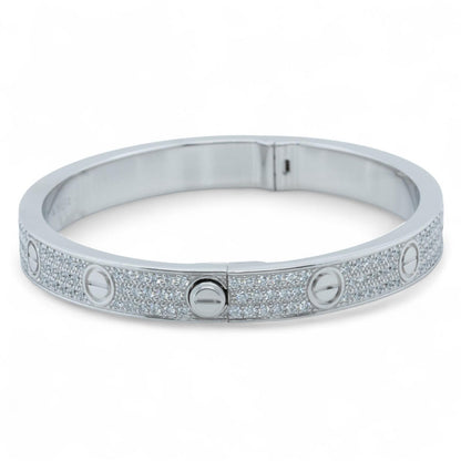 Cartier Love Pave Diamond 18k White Gold Bracelet SZ 17 BAG BOX + CERTIFICATE