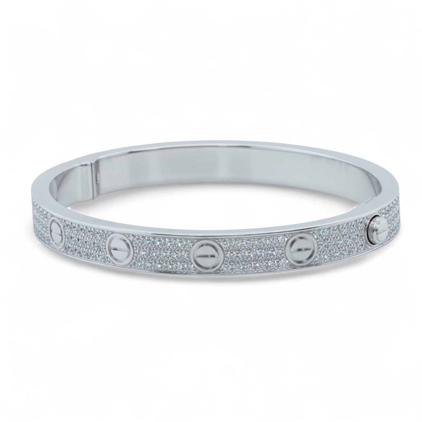 Cartier Love Pave Diamond 18k White Gold Bracelet SZ 17 BAG BOX + CERTIFICATE