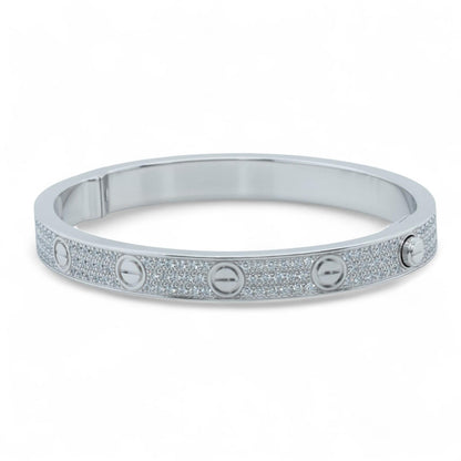 Cartier Love Pave Diamond 18k White Gold Bracelet SZ 17 BAG BOX + CERTIFICATE