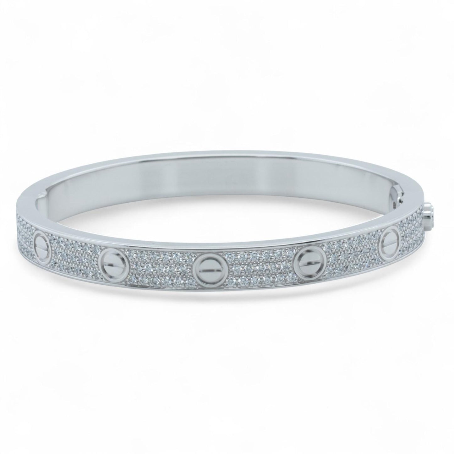 Cartier Love Pave Diamond 18k White Gold Bracelet SZ 17 BAG BOX + CERTIFICATE
