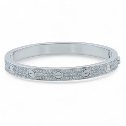 Cartier Love Pave Diamond 18k White Gold Bracelet SZ 17 BAG BOX + CERTIFICATE