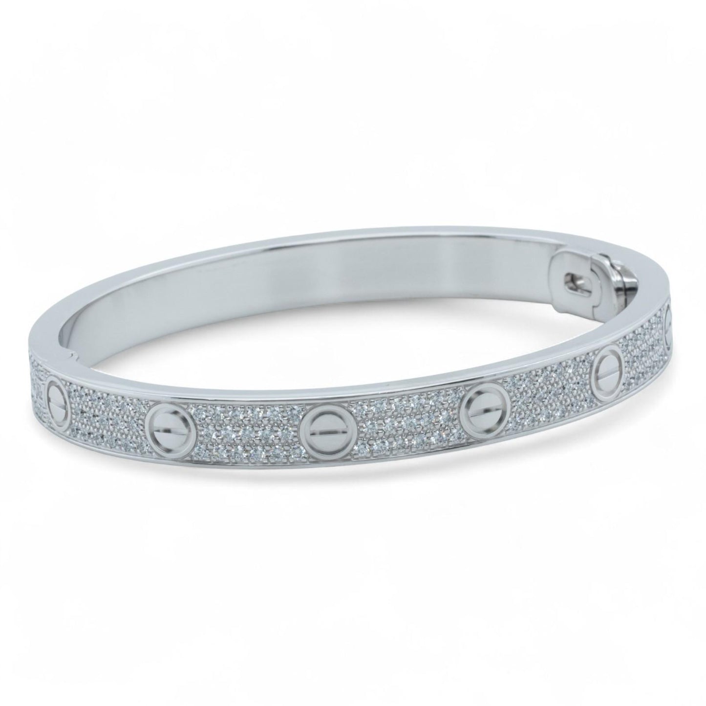 Cartier Love Pave Diamond 18k White Gold Bracelet SZ 17 BAG BOX + CERTIFICATE
