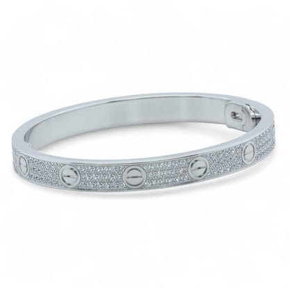 Cartier Love Pave Diamond 18k White Gold Bracelet SZ 17 BAG BOX + CERTIFICATE