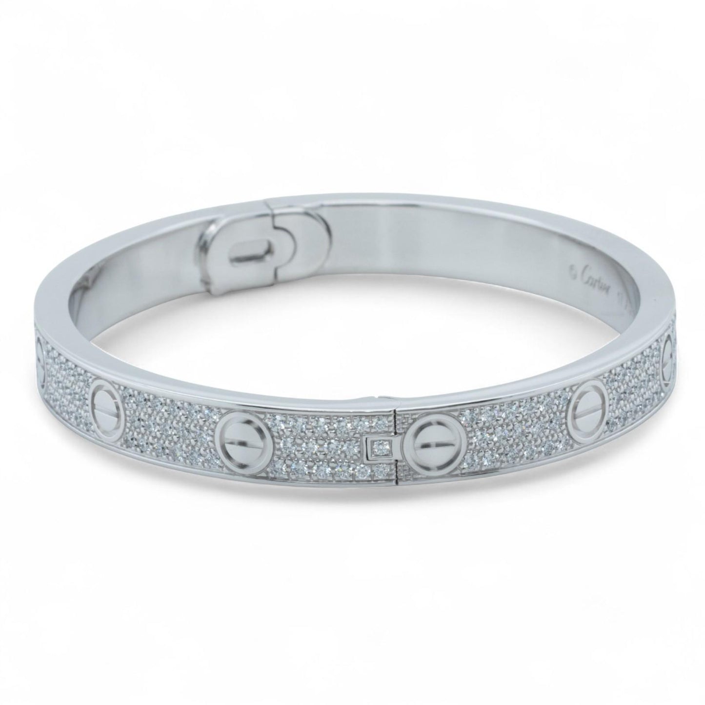 Cartier Love Pave Diamond 18k White Gold Bracelet SZ 17 BAG BOX + CERTIFICATE