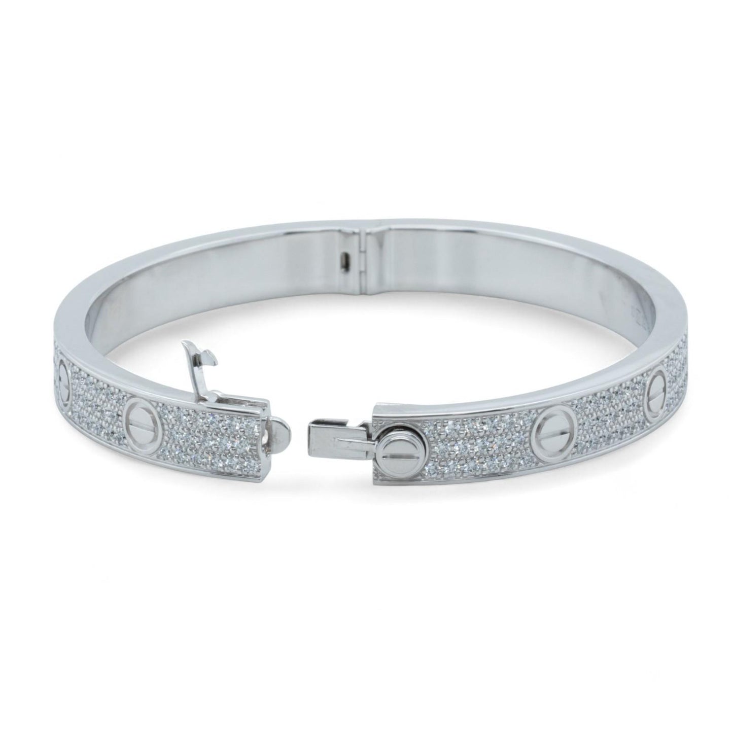 Cartier Love Pave Diamond 18k White Gold Bracelet SZ 17 BAG BOX + CERTIFICATE