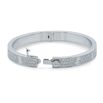Cartier Love Pave Diamond 18k White Gold Bracelet SZ 17 BAG BOX + CERTIFICATE