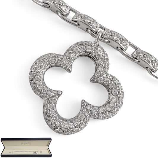 Mouawad Heidi Klum 18k White Gold Pave Diamond Clover Quatrefoil Bracelet w/ BOX