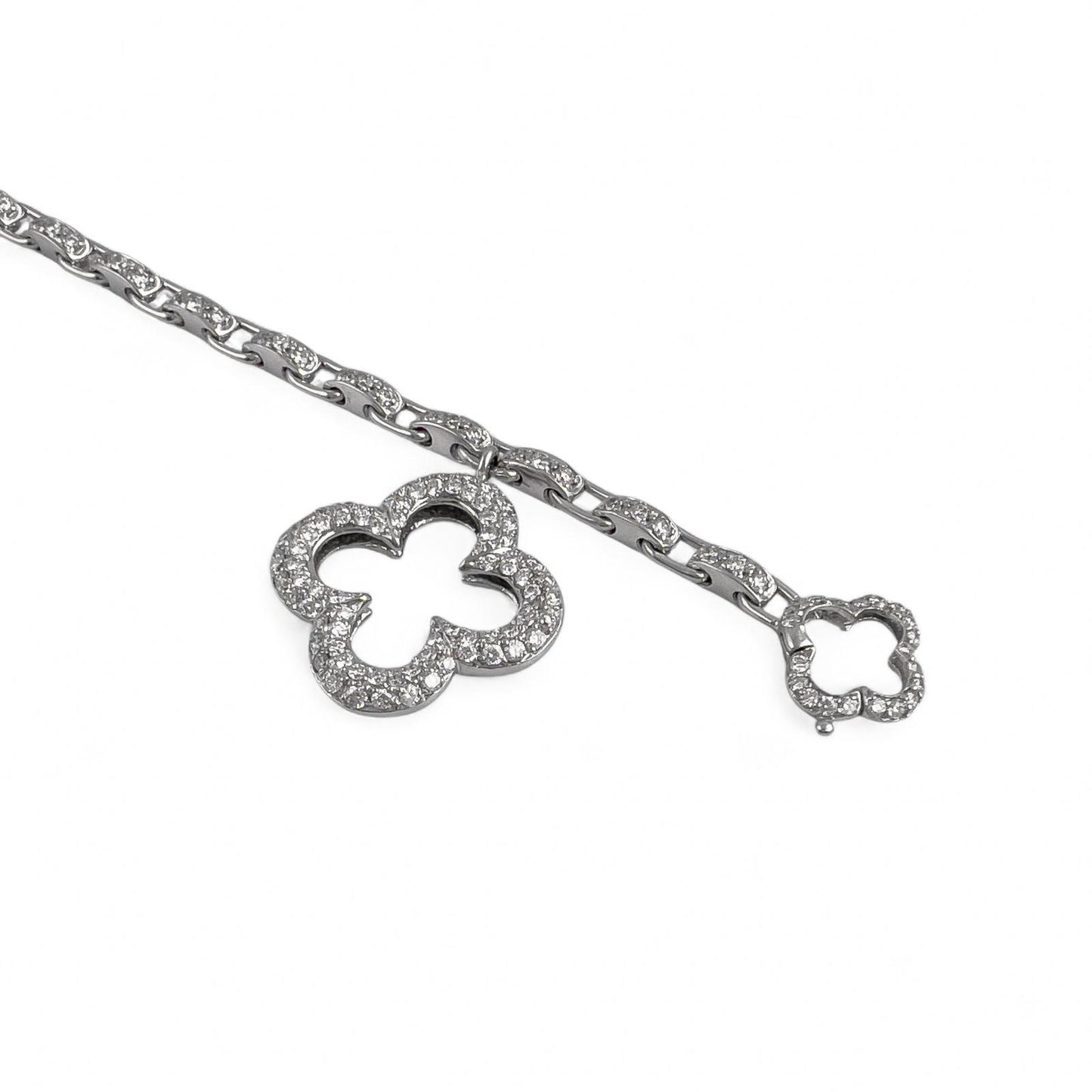 Mouawad Heidi Klum 18k White Gold Pave Diamond Clover Quatrefoil Bracelet w/ BOX