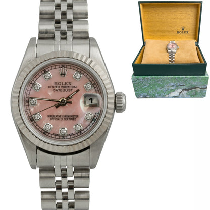1996 Rolex DateJust 69174 Rose MOP Diamond Stainless Steel 26mm Ladies Watch BOX