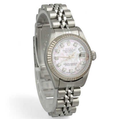 1996 Rolex DateJust 69174 Rose MOP Diamond Stainless Steel 26mm Ladies Watch BOX