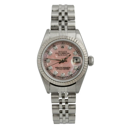 1996 Rolex DateJust 69174 Rose MOP Diamond Stainless Steel 26mm Ladies Watch BOX