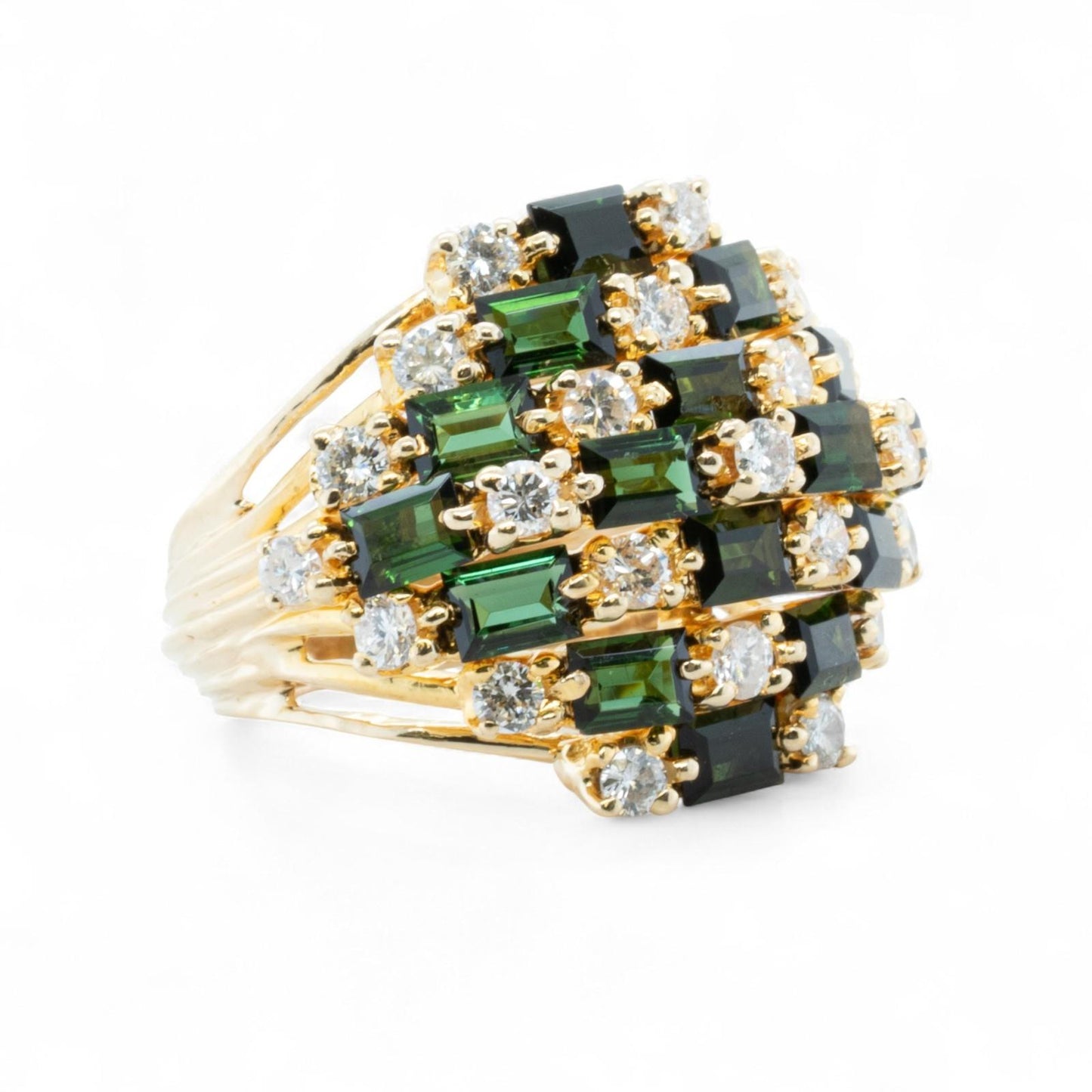 14k Yellow Gold Rectangle Step Green Stone Diamond Cluster Ring 1.25ctw SZ 5.75