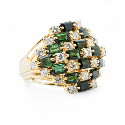 14k Yellow Gold Rectangle Step Green Stone Diamond Cluster Ring 1.25ctw SZ 5.75