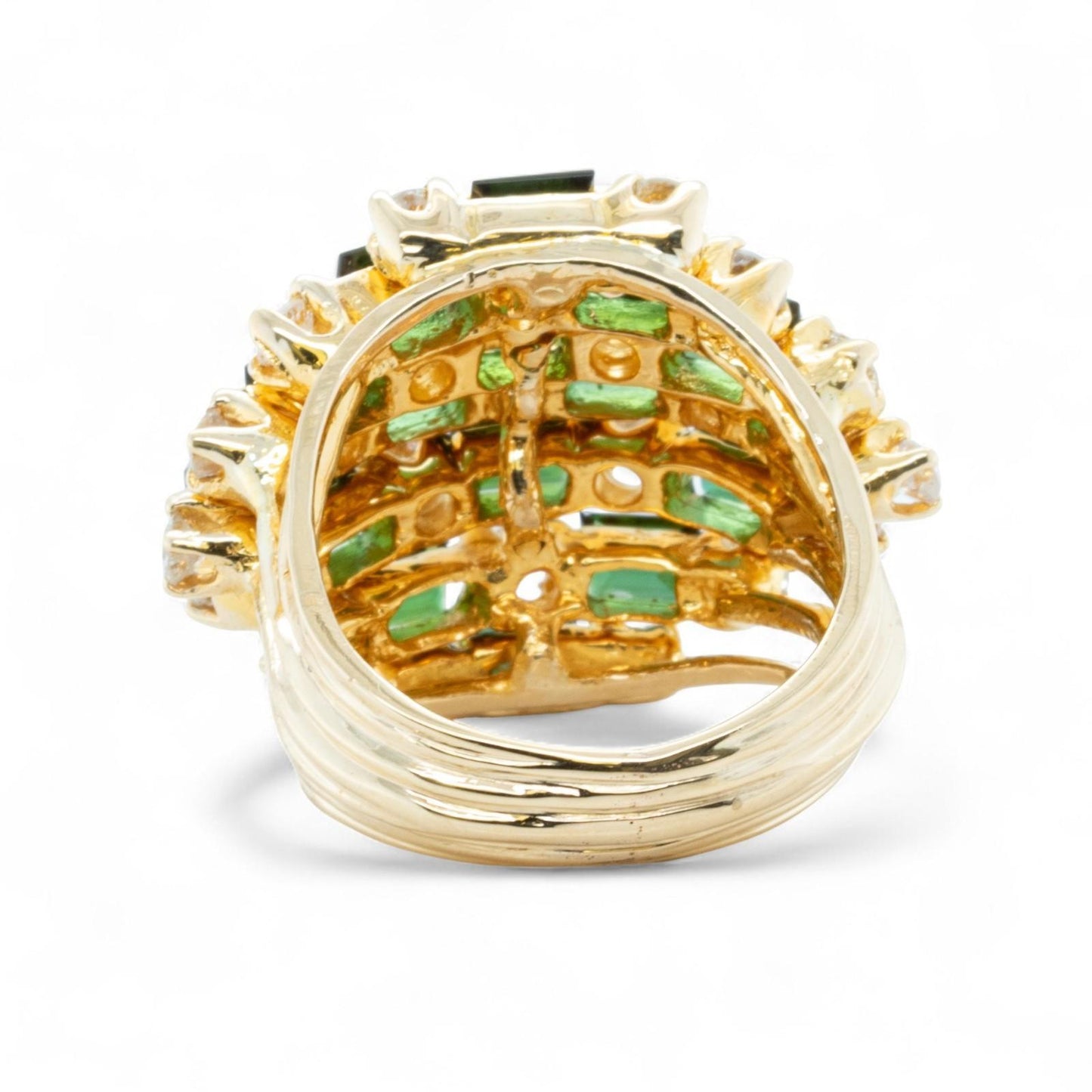 14k Yellow Gold Rectangle Step Green Stone Diamond Cluster Ring 1.25ctw SZ 5.75