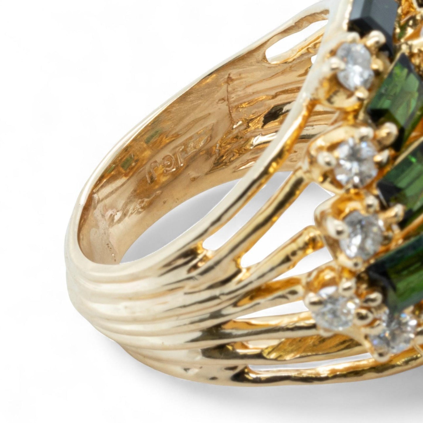 14k Yellow Gold Rectangle Step Green Stone Diamond Cluster Ring 1.25ctw SZ 5.75