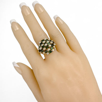 14k Yellow Gold Rectangle Step Green Stone Diamond Cluster Ring 1.25ctw SZ 5.75